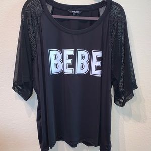 BEBE. Black Sports Top with Mesh Sleeves